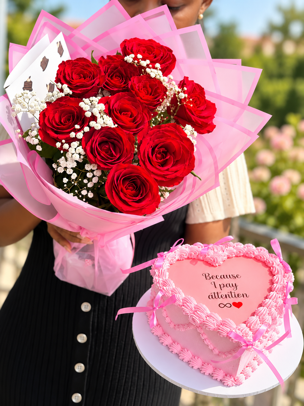 Luxury Red Rose Bouquet & Heart Cake Gift Set – Lagos