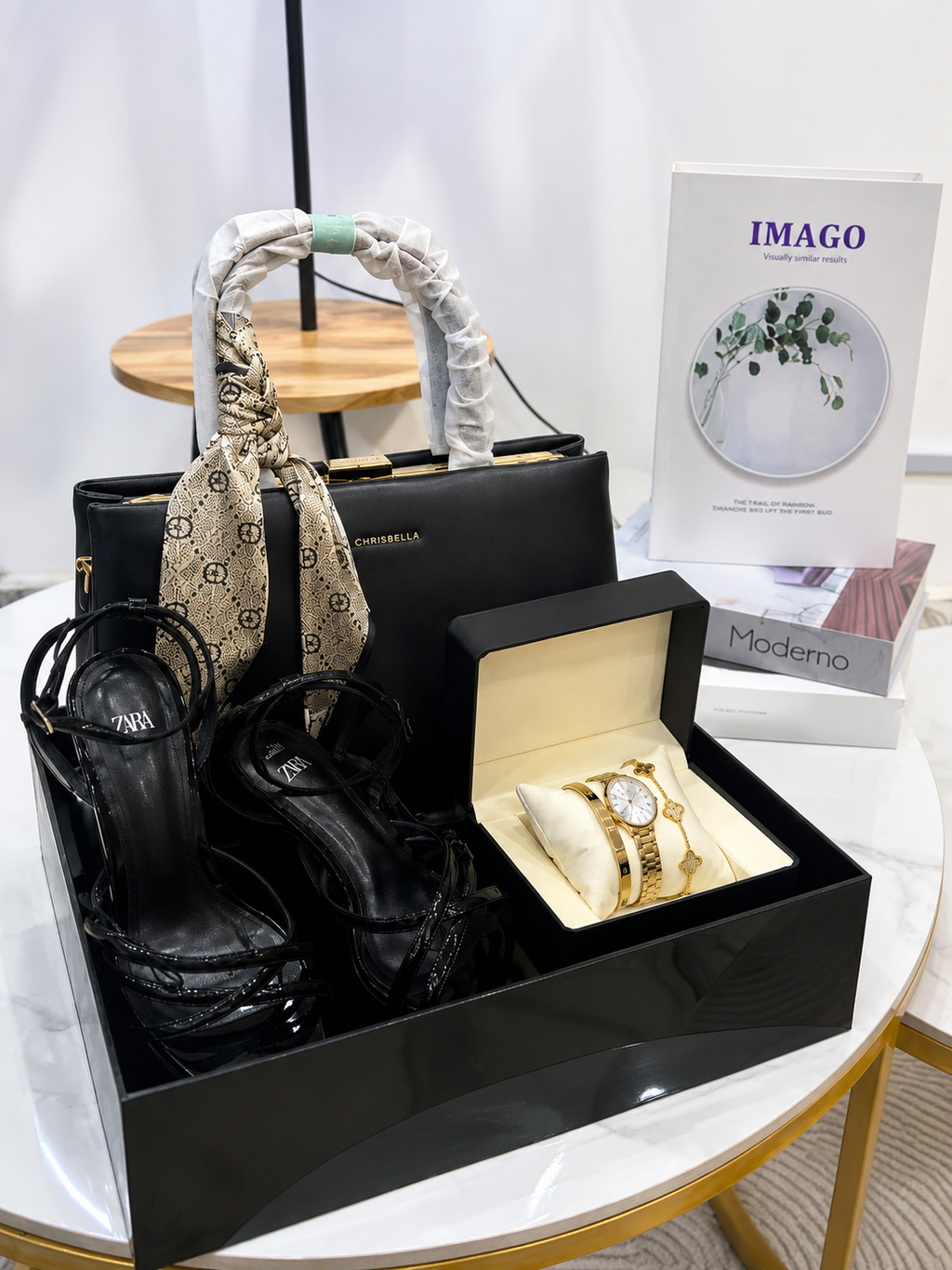 Chrisbella Handbag, Zara Heels & Watch Gift Set | Luxury Gift Box for Her Abuja & Lagos