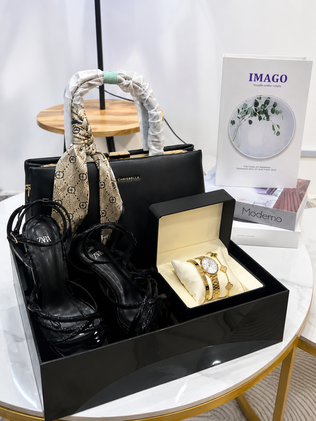 Chrisbella Handbag, Zara Heels & Watch Gift Set | Luxury Gift Box for Her Abuja & Lagos