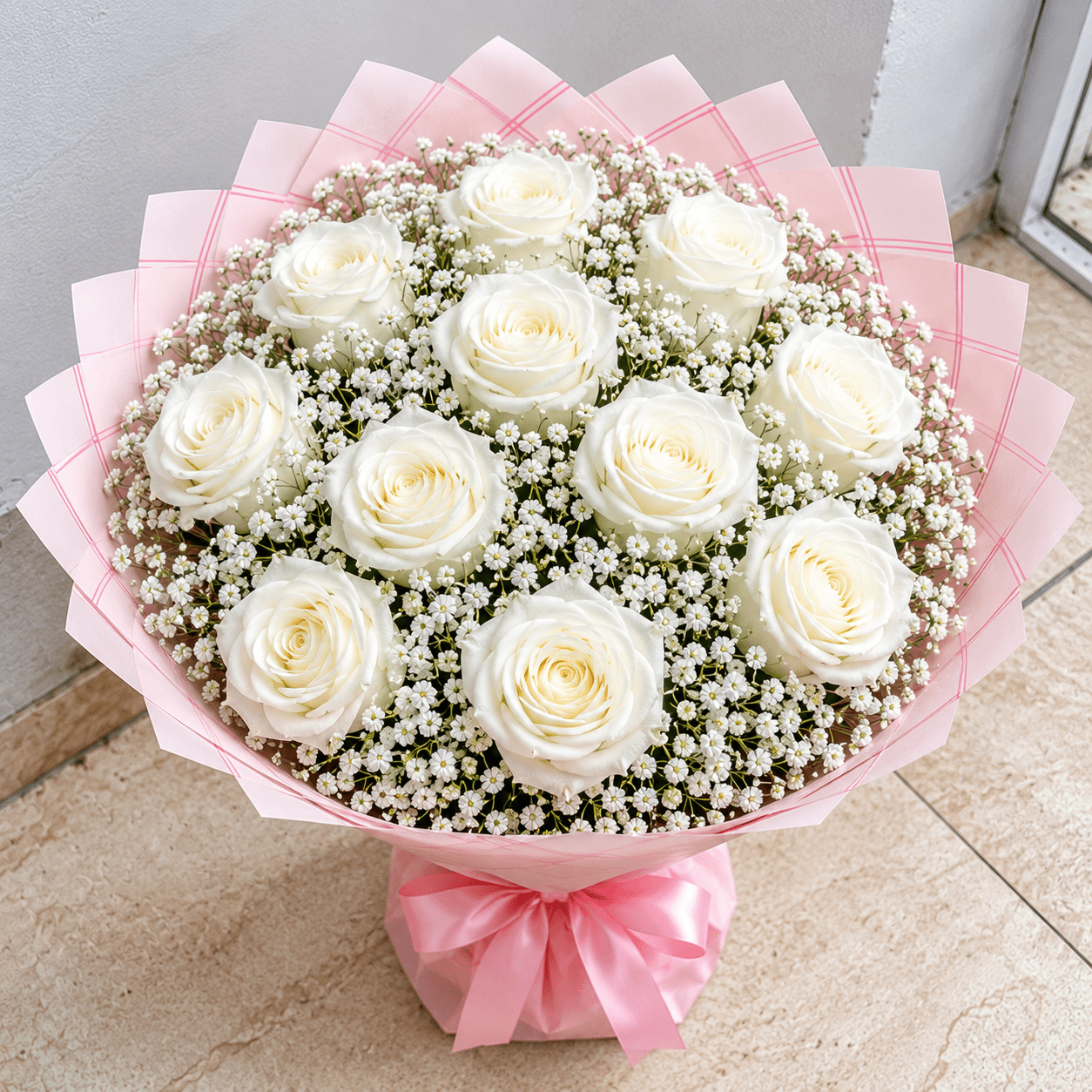 12 Red Roses Bouquet with Baby’s Breath - Magikworld Gifts and Surprises