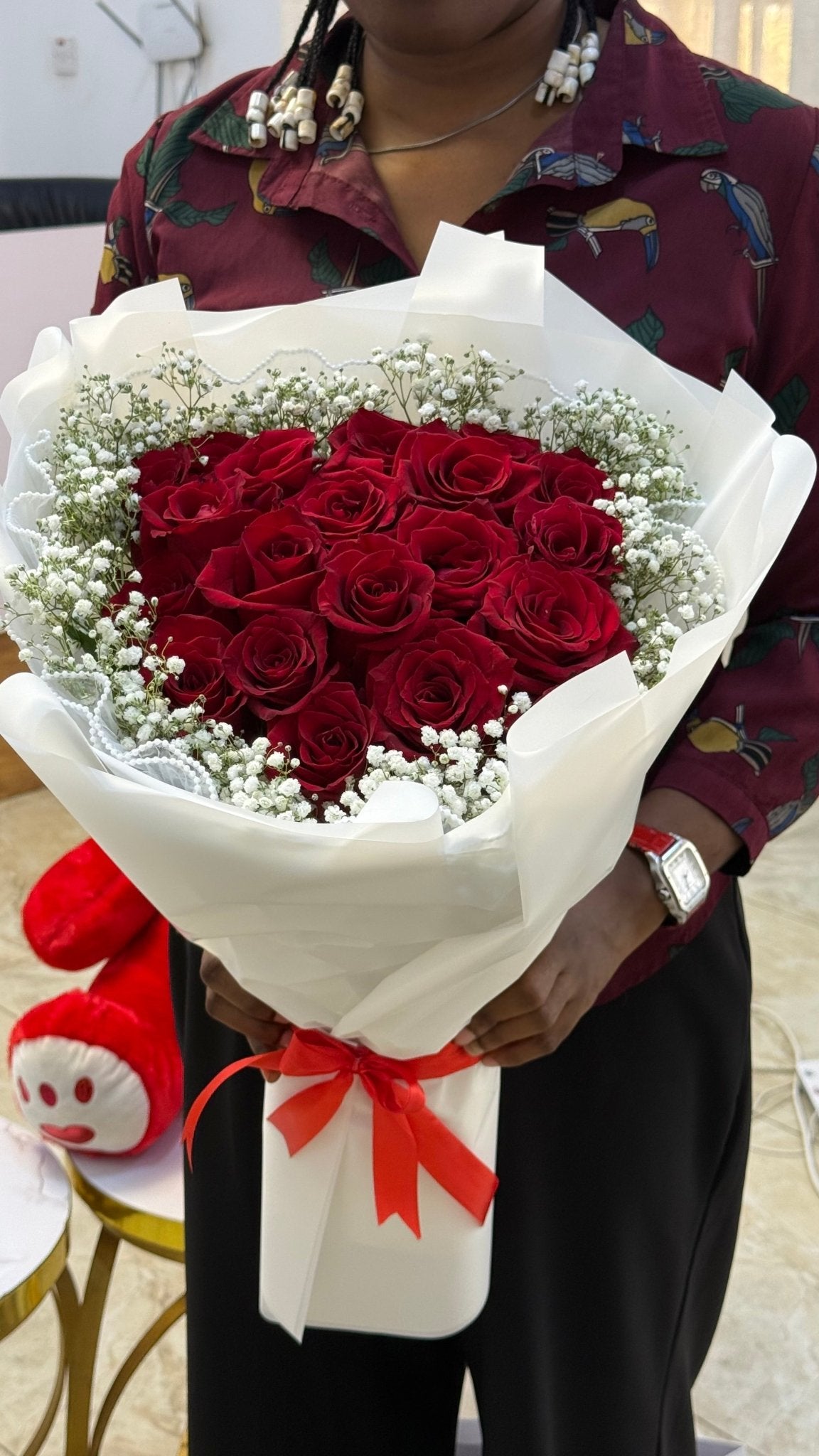 25 Red Roses Heart Bouquet | Fresh Flower Delivery in Abuja & Lagos - Magikworld Gifts and Surprises