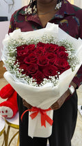 25 Red Roses Heart Bouquet | Fresh Flower Delivery in Abuja & Lagos - Magikworld Gifts and Surprises
