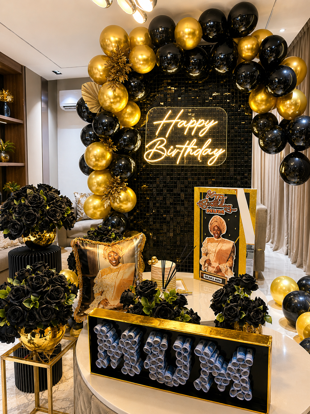 Black & Gold Birthday Surprise Setup | Room Decoration Abuja & Lagos
