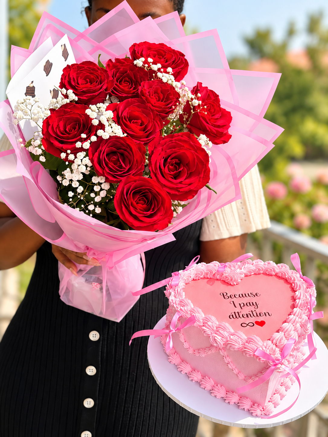 Luxury Red Rose Bouquet & Heart Cake Gift Set – Lagos