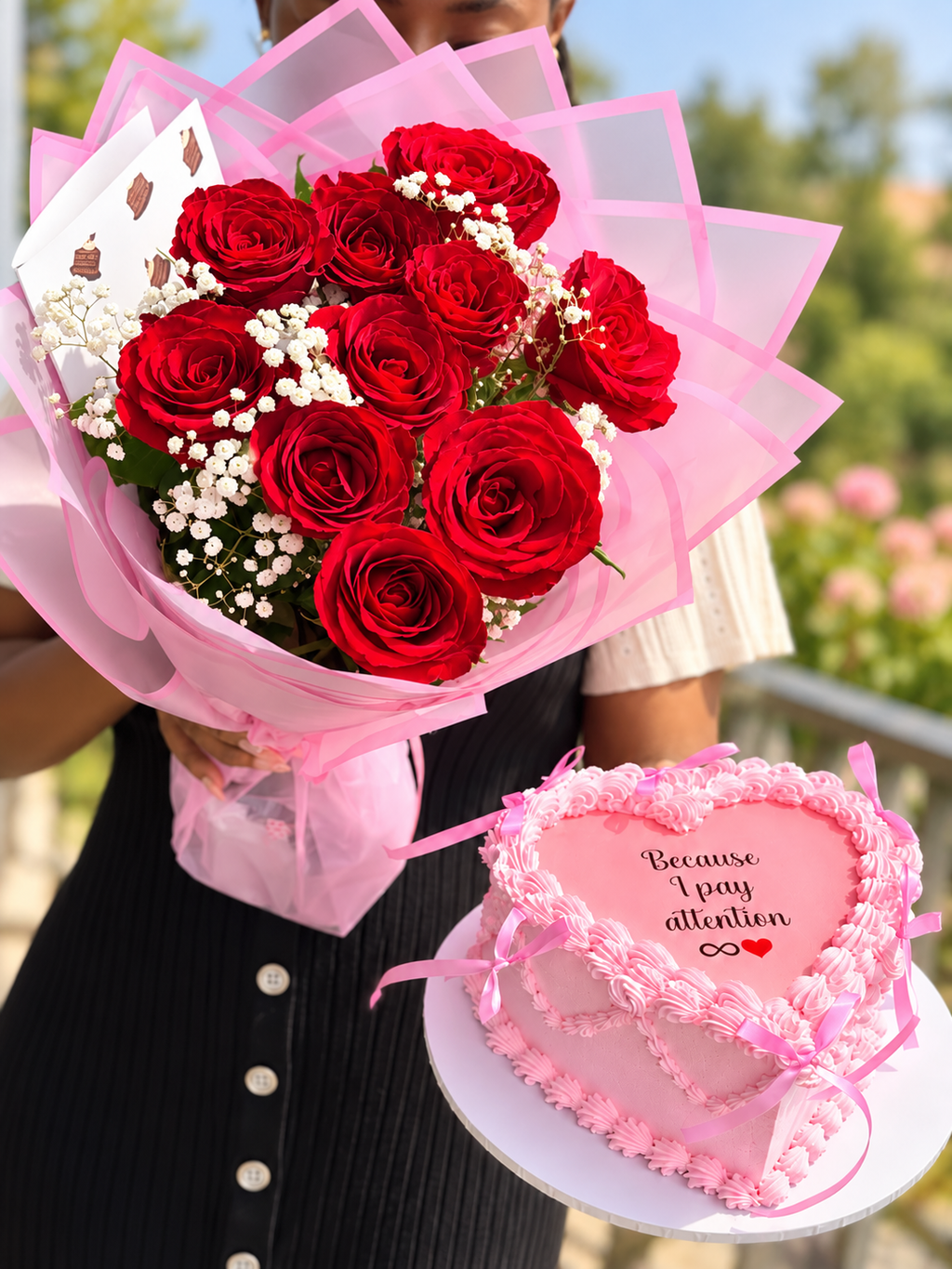 Luxury Red Rose Bouquet & Heart Cake Gift Set – Lagos