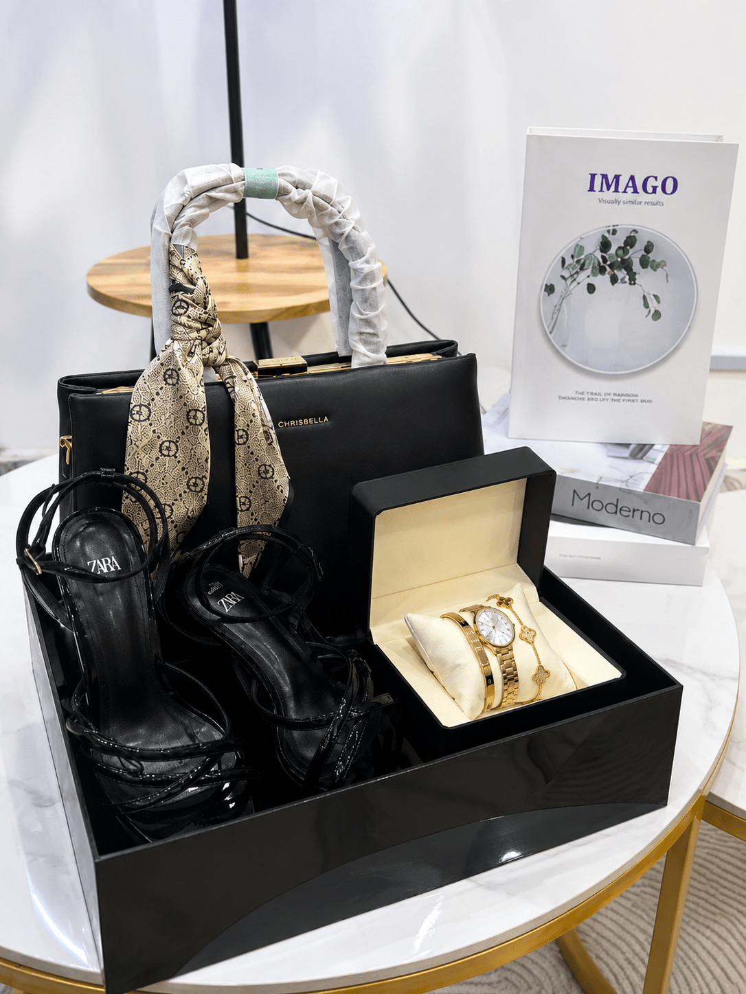 Chrisbella Handbag, Zara Heels & Watch Gift Set | Luxury Gift Box for Her Abuja & Lagos - Magikworld Gifts and Surprises
