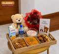 Luxury Birthday Food Tray Gift Basket with Teddy Bear, Roses & Cake | Abuja & Lagos - Magikworld Gifts and Surprises