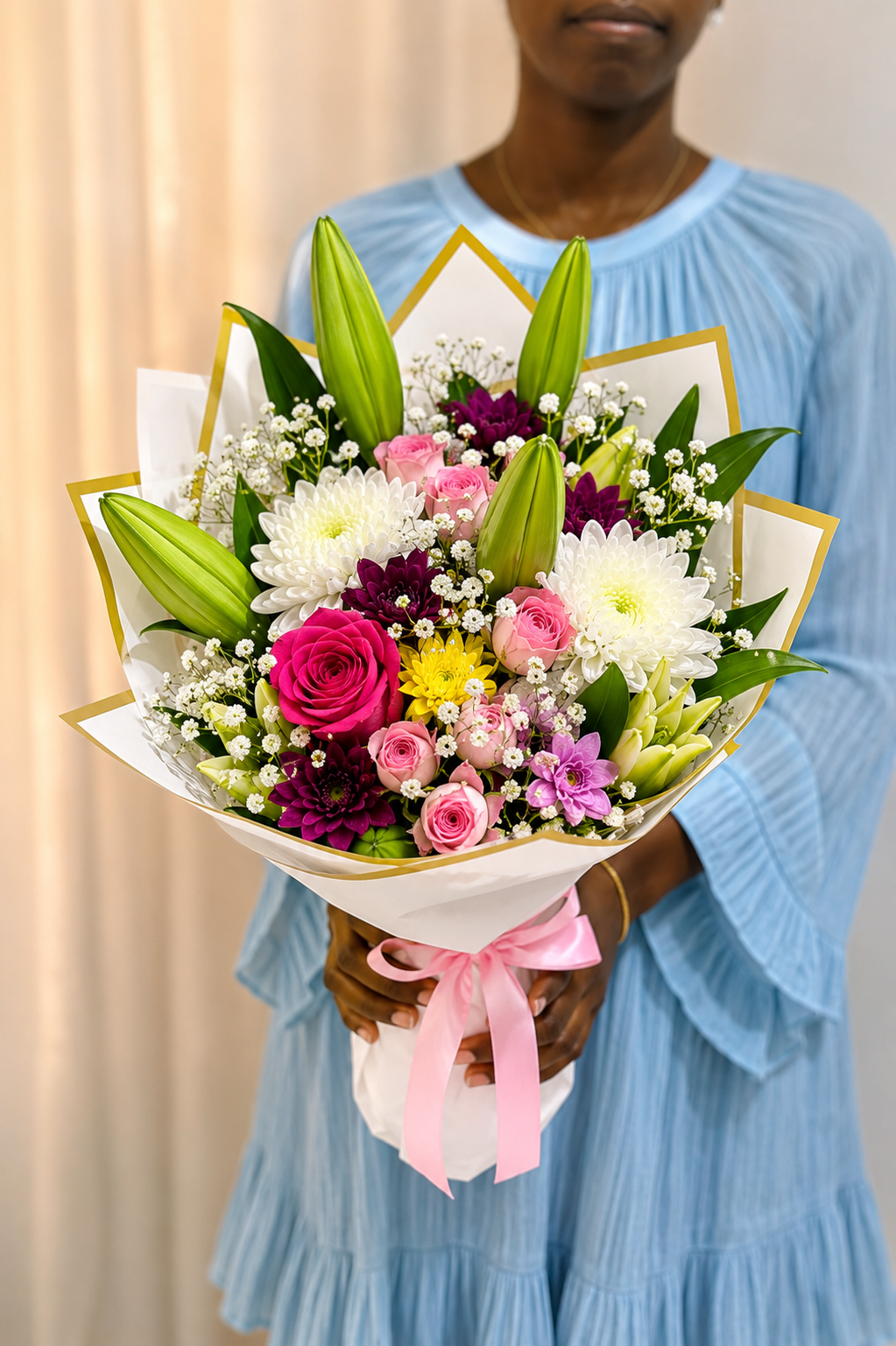 Luxury Mixed Flower Bouquet with Lilies & Roses | Fresh Flower Delivery Abuja & Lagos - Magikworld Gifts and Surprises