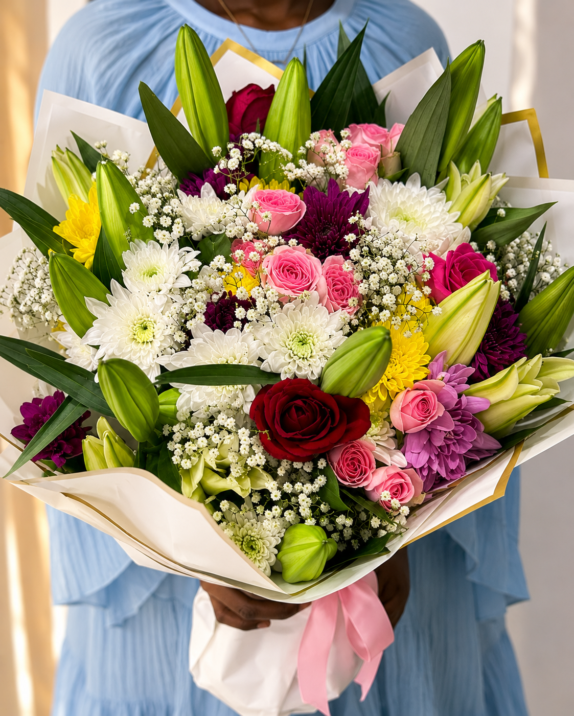 Luxury Mixed Flower Bouquet with Lilies & Roses | Fresh Flower Delivery Abuja & Lagos - Magikworld Gifts and Surprises