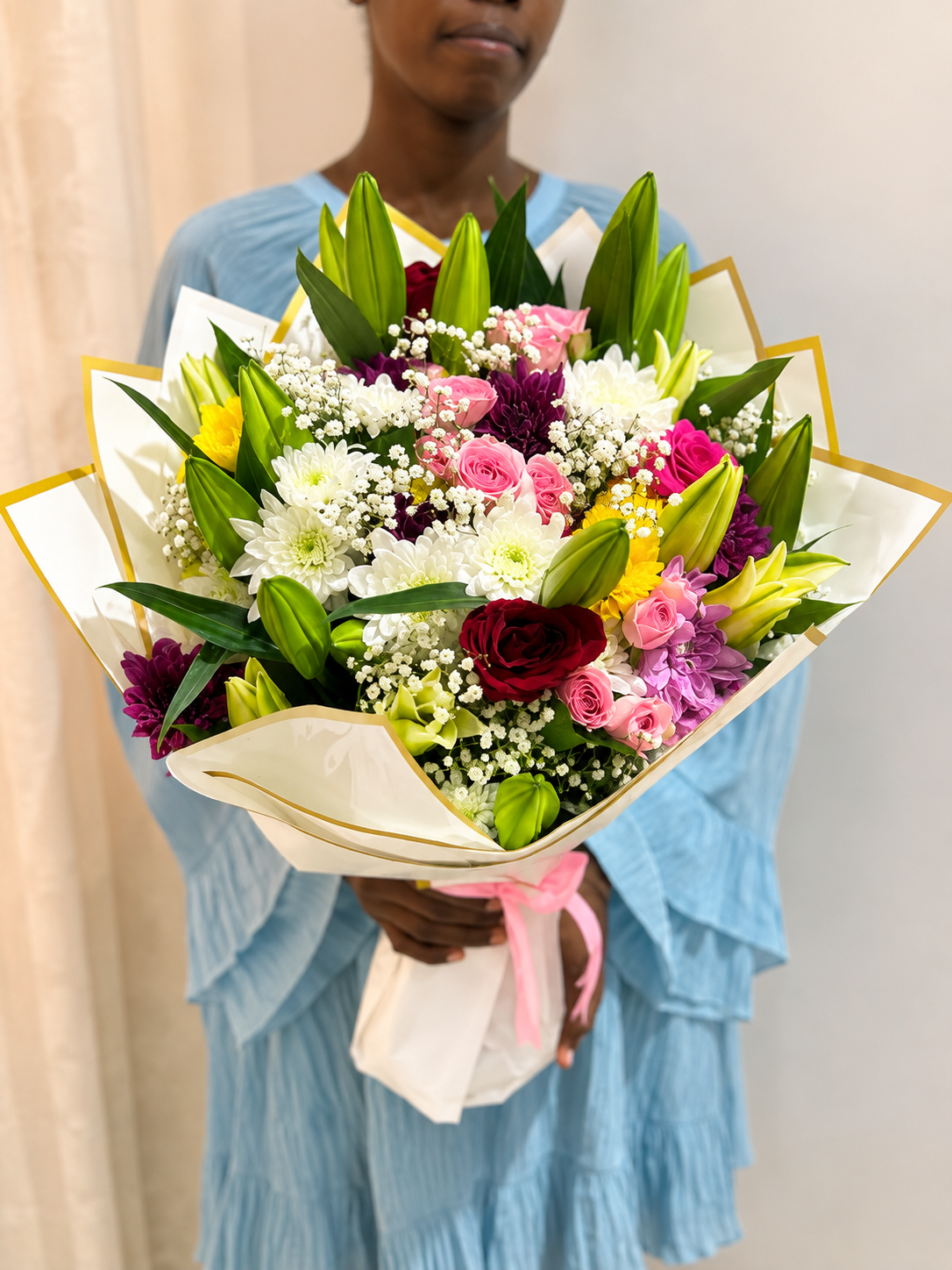 Luxury Mixed Flower Bouquet with Lilies & Roses | Fresh Flower Delivery Abuja & Lagos - Magikworld Gifts and Surprises