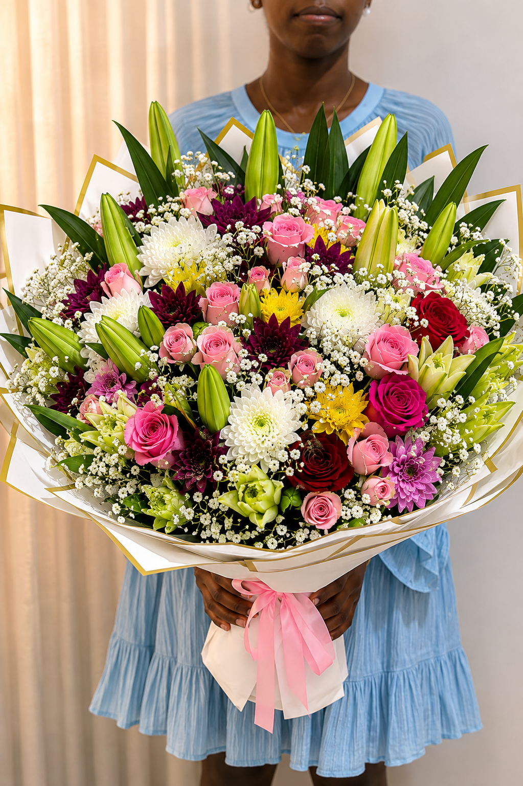 Luxury Mixed Flower Bouquet with Lilies & Roses | Fresh Flower Delivery Abuja & Lagos - Magikworld Gifts and Surprises