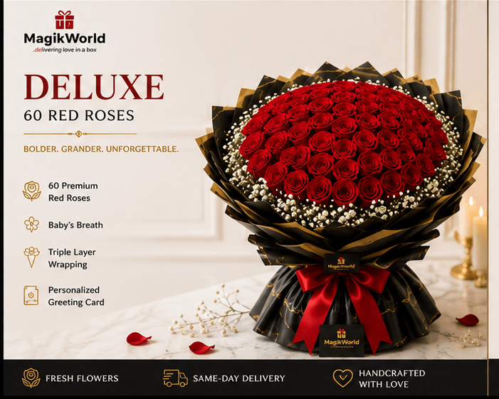 Luxury Red Rose Bouquet | Fresh Flower Delivery in Abuja & Lagos | Timeless Love Bouquet - Magikworld Gifts and Surprises