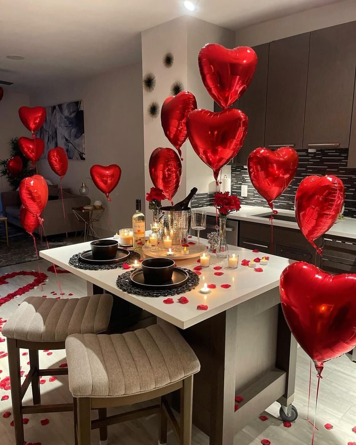 Luxury Romantic Room Decoration with Heart Balloons & Rose Petals | Abuja & Lagos - Magikworld Gifts and Surprises