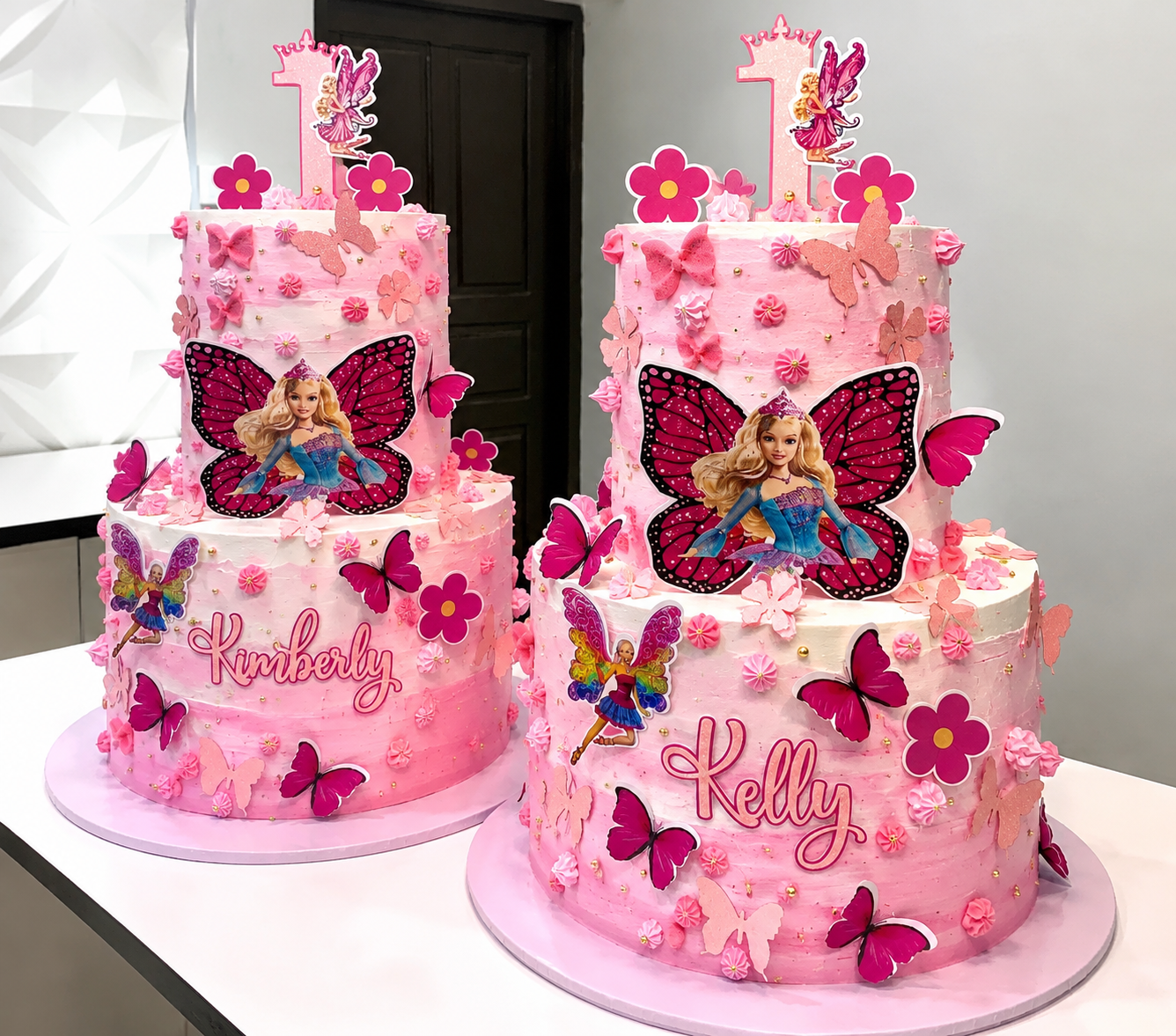 Personalized Twin Butterfly Princess Birthday Cake – Custom Matching Celebration Cakes - Magikworld Gifts and Surprises
