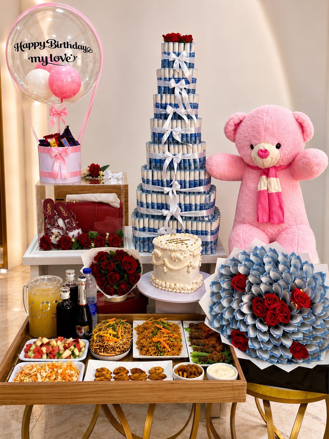 Premium Birthday Surprise Package with Money Bouquet & Gifts - Magikworld Gifts and Surprises