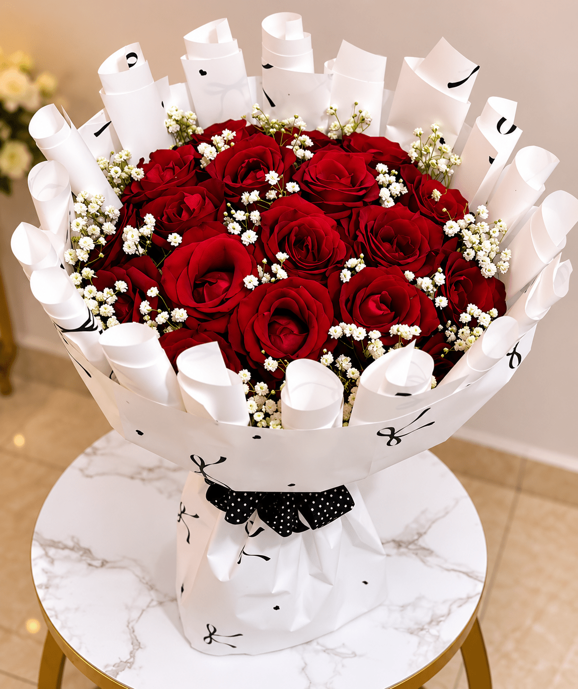 Red Rose & Baby’s Breath Bouquet – Lagos & Abuja Flower Delivery - Magikworld Gifts and Surprises